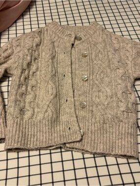 Zara Beige Cable Knit Button-Front Cardigan